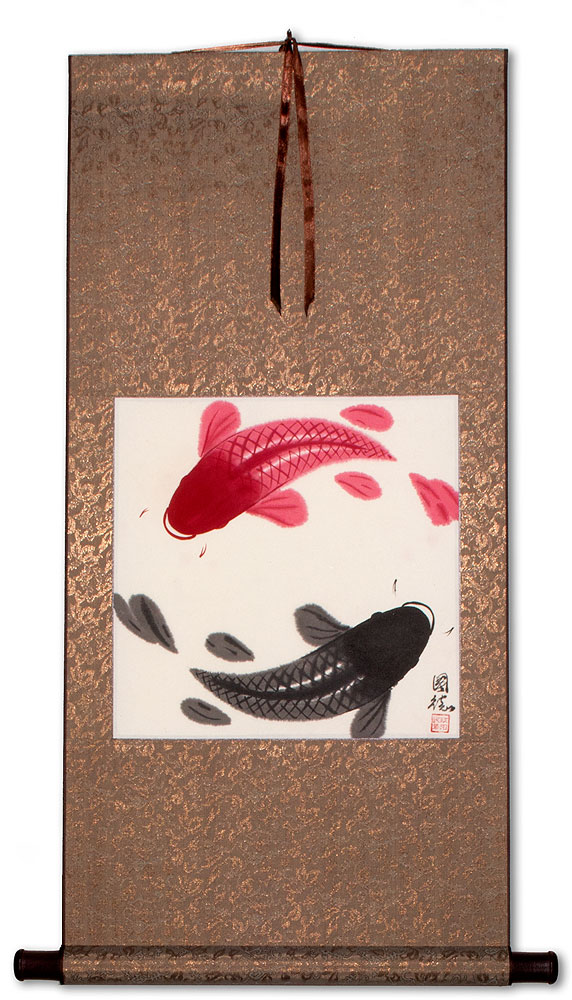 Chinese Yin Yang Fish Silk Wall Scroll