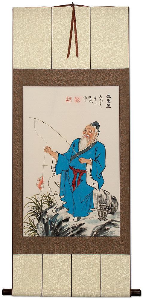 Old Sage Fishing Wall Scroll