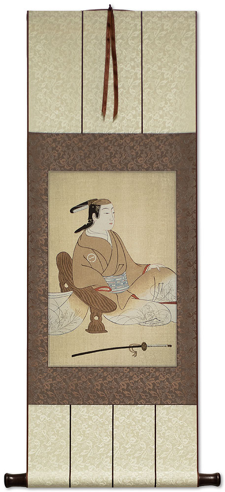Casual Man and Sword - Japanese Woodblock Print Repro - Wall Scroll