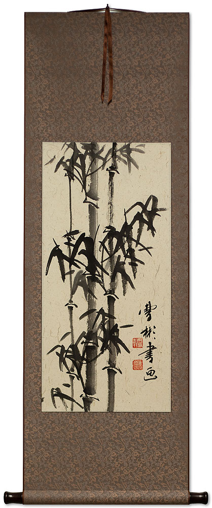 Asian Bamboo on Copper Brocade Wall Scroll