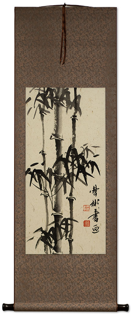Black Ink Asian Bamboo Wall Scroll