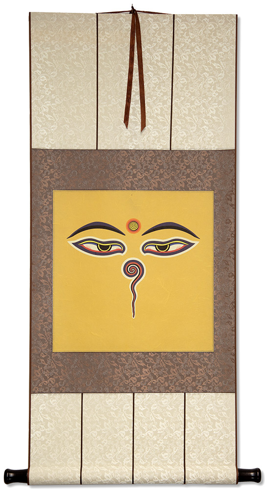 Eyes of Buddha Orange Print - Handmade Wall Scroll