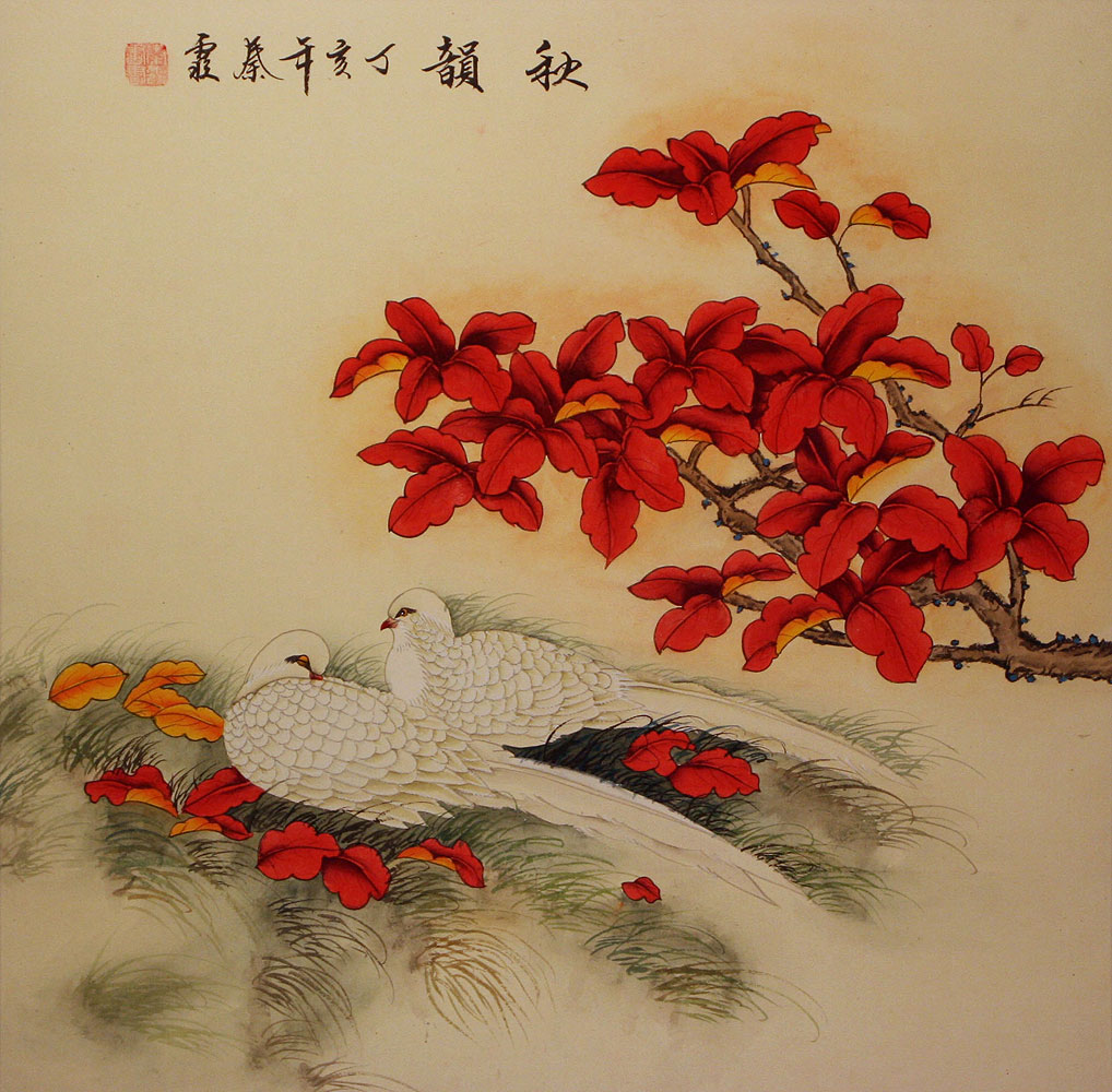 Chinese Love Bird and Flower Painting