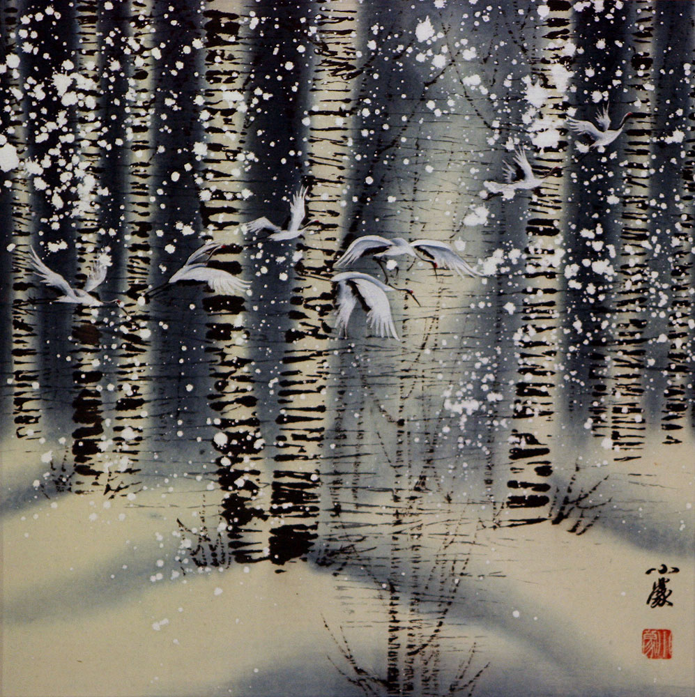 Birch Forest in Winter - Asian Landscape Painting