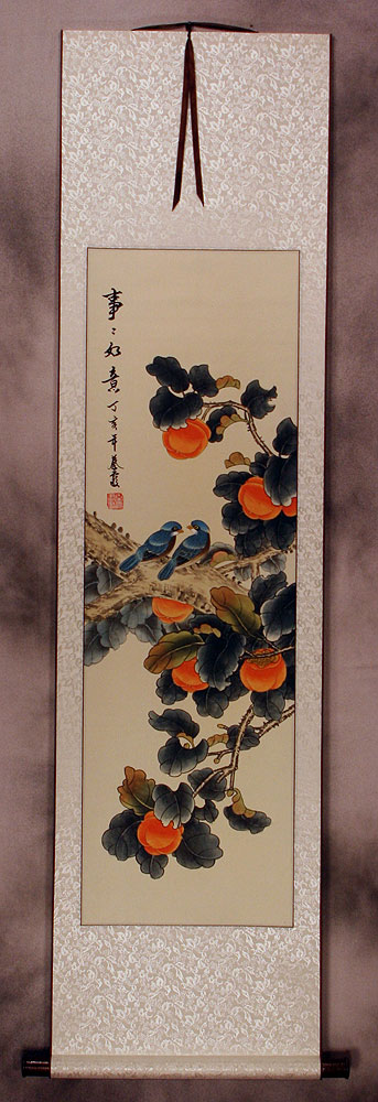 Everything As You Wish Birds & Persimmon Wall Scroll