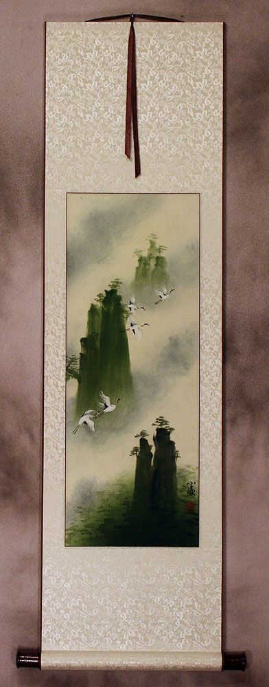 Spirits Visit Yellow Mountain Cranes - Small Wall Scroll