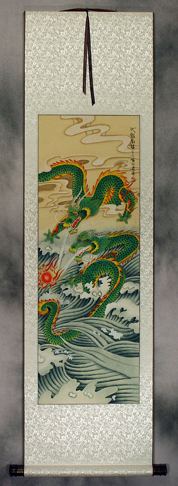Two Dragons Pearl Fireball Revelry - Wall Scroll