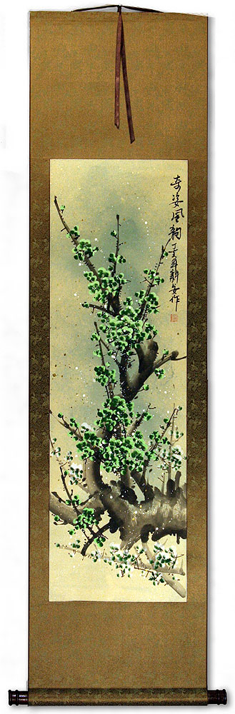 Strange Beauty Fragrant Wind - Green Plum Blossom Wall Scroll