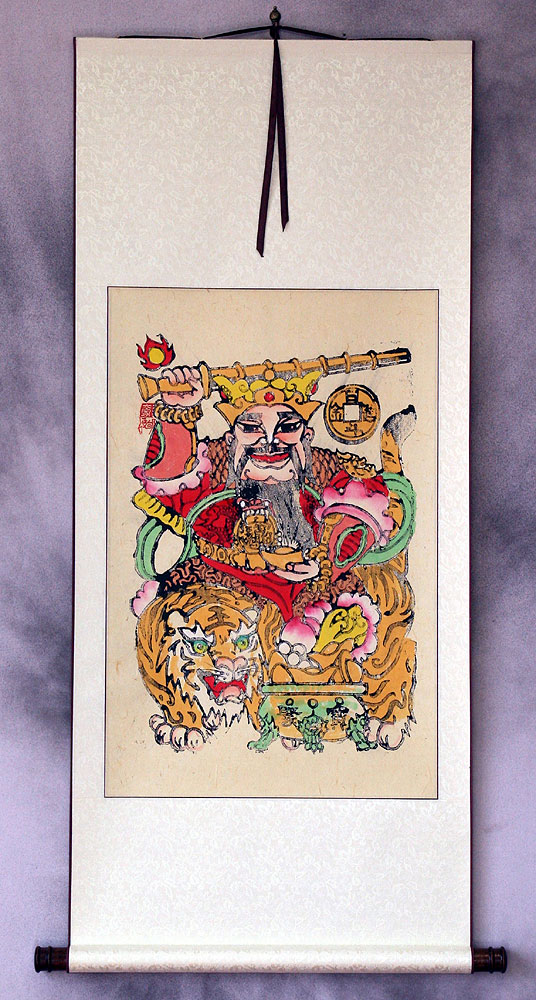 God of Money and Prosperity - Woodblock Print Wall Scroll