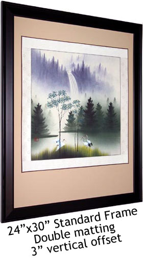 Framed Chinese Cranes Painting