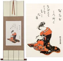 The Courtesan Kasugano Writing a Letter<br>Japanese Print Repro<br>Hanging Scroll