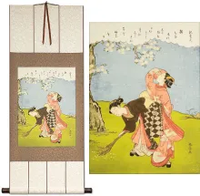 Young Women Beneath a Cherry Tree Larger Japanese Print Wall Scroll
