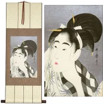 The Face of Oshun Japanese Woman Woodblock Print Repro Wall Scroll