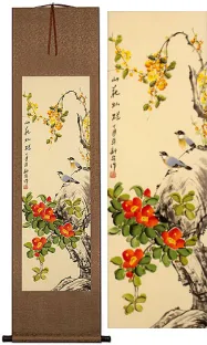 Mountain Flower Brilliance<br>Bird and Flower Wall Scroll