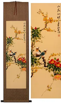 Mountain Flower Brilliance Bird and Flower Wall Scroll