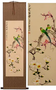 Birds with Yulan Flowers and Plum Blossoms Wall Scroll