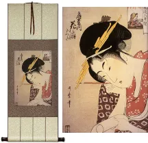 Hanaogi of the Ogiya Japanese Woman Woodblock Print Repro Wall Scroll