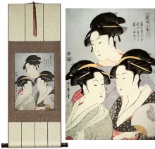 Three Beauties of the Present Day Japanese Woman Woodblock Print Repro Wall Scroll