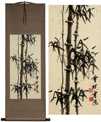 Black Ink Asian Bamboo Silk Wall Scroll