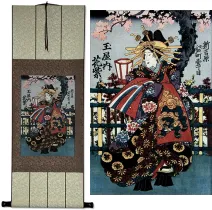 Geisha or Geigi Japanese Woman Woodblock Print Repro Wall Scroll