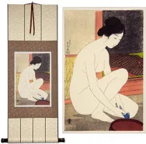 Nude Woman at the Bath Japanese Woodblock Print Repro Wall Scroll