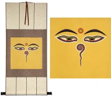 Eyes of Buddha Orange Print Handmade Wall Scroll