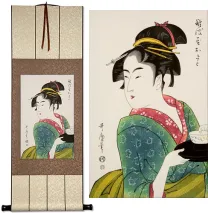 Naniwaya Okita Japanese Woman Woodblock Print Repro Wall Scroll