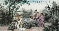 Old Men Playing Asian Chess Painting