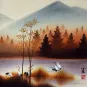 Crisp Autumn Cranes Landscape Painting