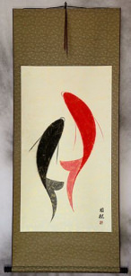 Large Abstract Yin Yang Fish - Asian Scroll
