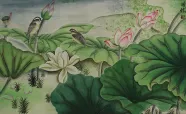 Little Birds and Beautiful Lotus Painting