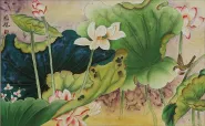 Little Bird in the Lotus<br>Asian Watercolor Masterpiece Painting
