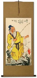 Respected Old Man Fishing Wall Scroll