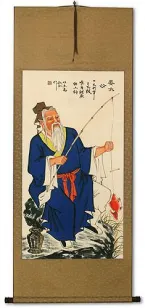 Revered Old Man Fishing Wall Scroll