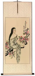 Beauty Under the Flowers Like Poetry - Chinese Scroll