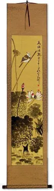 Bird in Perched over Lotus Pond - Chinese Scroll