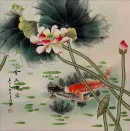 Large Fish and Lotus Flower Asian Art