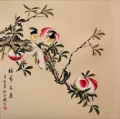 Good Fortune Longevity Health & Peace<br>Birds and Peaches Painting