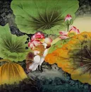 Egrets in the Lotus Pond Elegant Large Painting