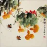 Asian Birds, Gourds and Flowers Painting