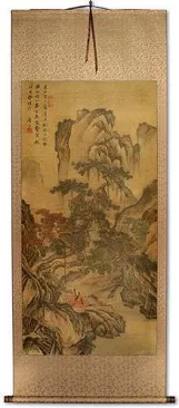 Clear River and Pine Trees<br>Asian Landscape Print Wall Scroll