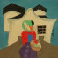 Asian Woman Carrying Laundry<br>Modern Art Painting