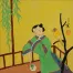 Asian Woman and Parrot<br>Modern Asian Art Painting