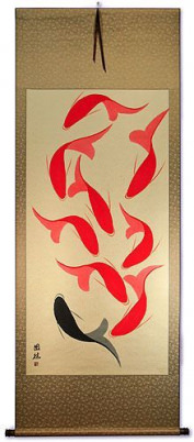 Large Nine Abstract Fish Wall Scroll