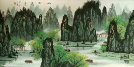 Huge Li River Green Trees Landscape Painting