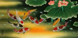 Huge Koi Fish and Lily Painting