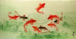 Koi Fish Feeding<br>Asian Painting