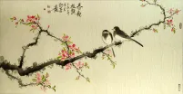 Coming of Spring Large Birds and Flowers Painting