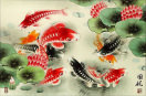 Koi Fish and Lotus Flower<br>Colorful Asian Art Painting