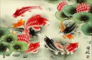 Koi Fish and Lotus Flower Colorful Asian Art Painting